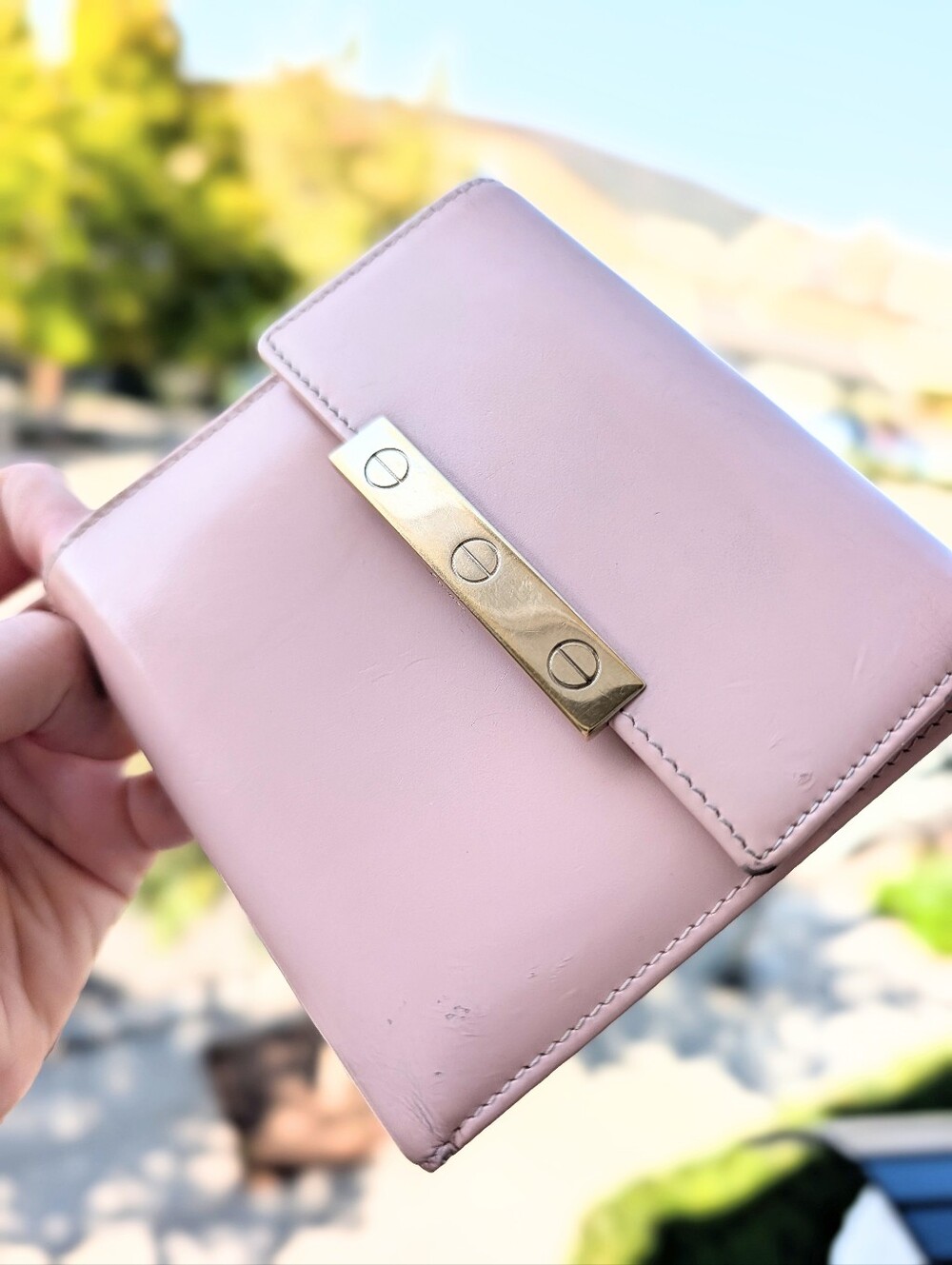 Vintage Cartier Wallet Eternity Rose Pink Leather Trifold Gold Hardware